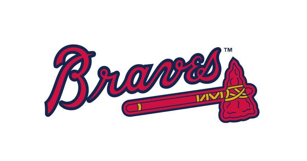 Braves logo in red and blue.