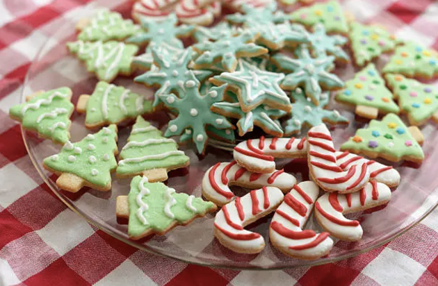 christmas cookies on a clear plate