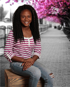 girl smiling at camera with text saying zoey