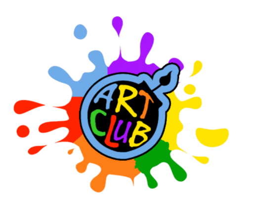 Logo with colorful paint splashes, featuring the words "Art Club" in a circular design.