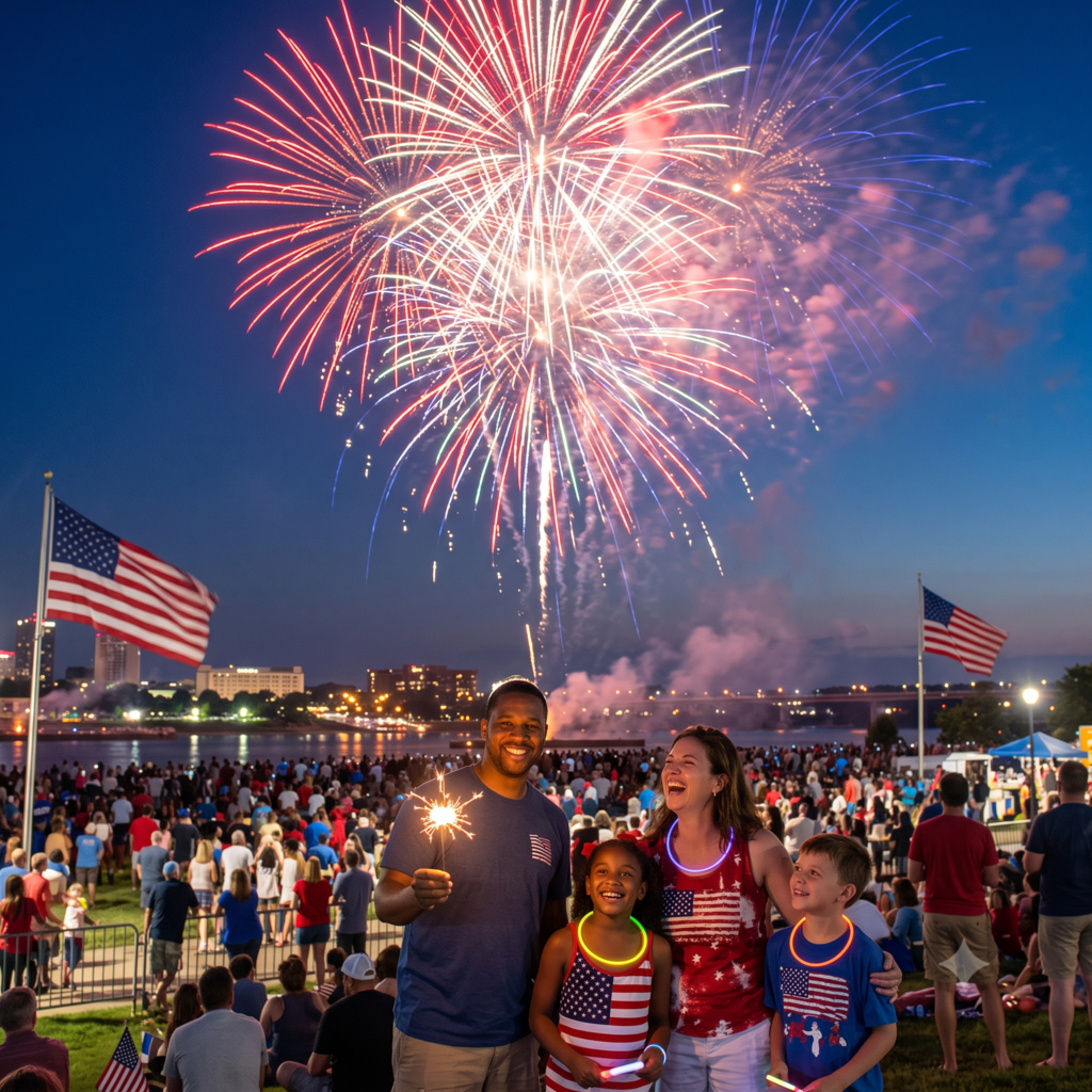 Family enjoying Fireworks show! Downtown!