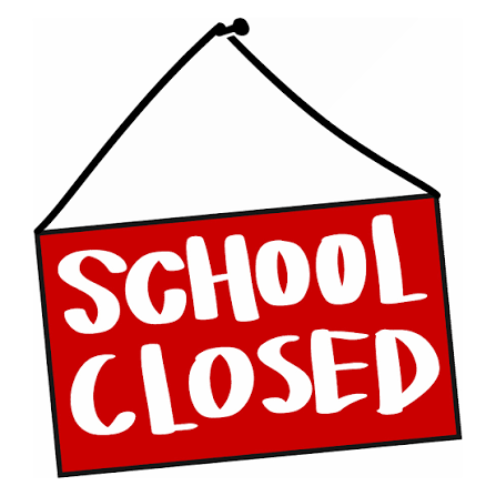 school closed on hanging red placard