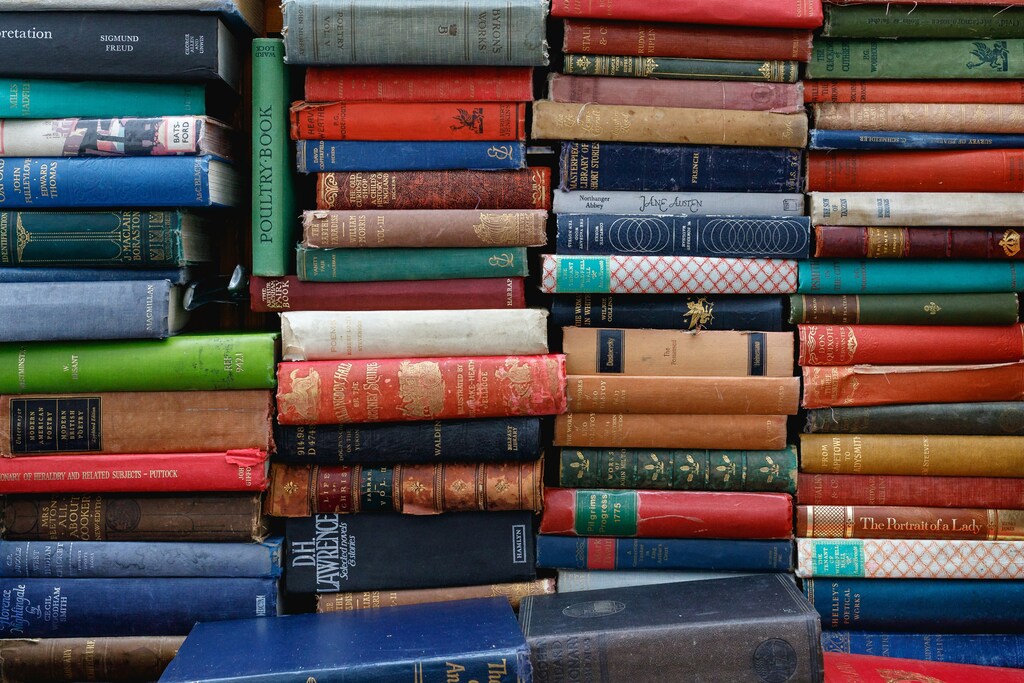 Many stacks of old books.