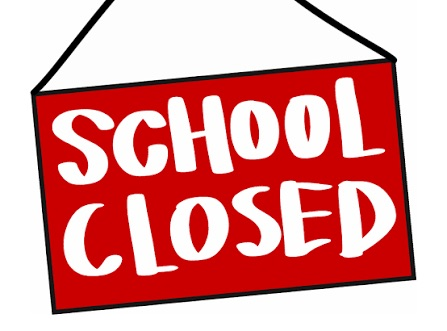 school closed on hanging red placard
