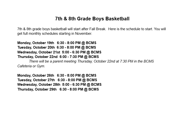 7th/8th Boys Schedule