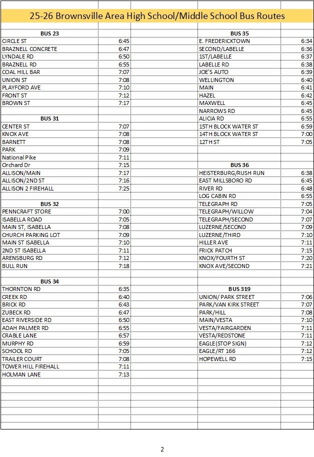 25-26 Brownsville HS-MS Bus Times Page 2