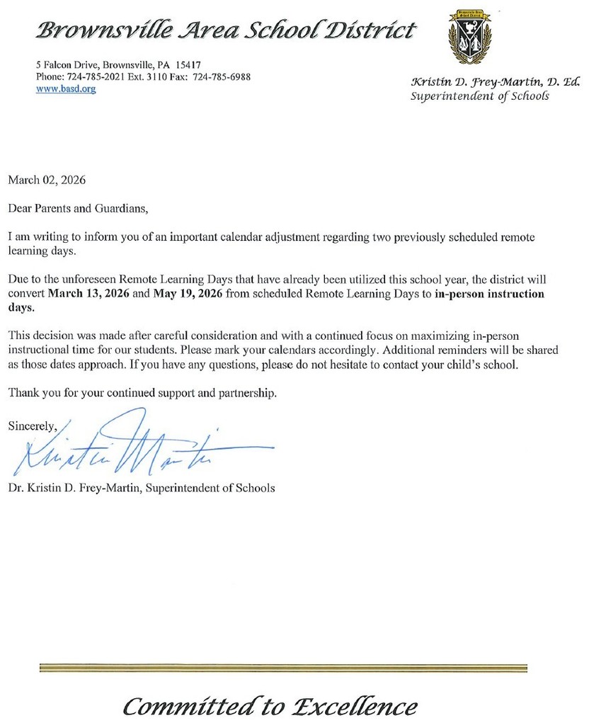 Letter from the superintendent