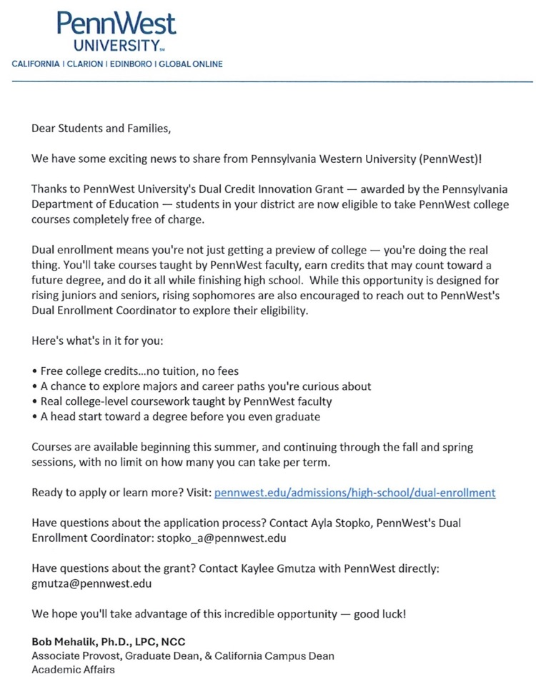 Dual Credit Innovation Grant 