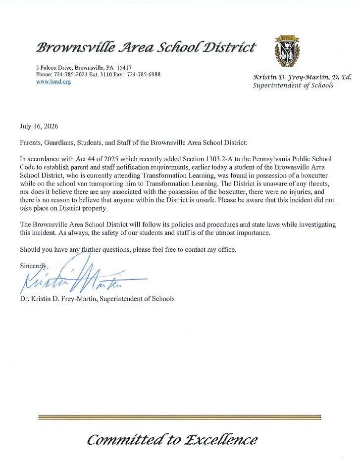 Letter from the Superintendent 7/16/26