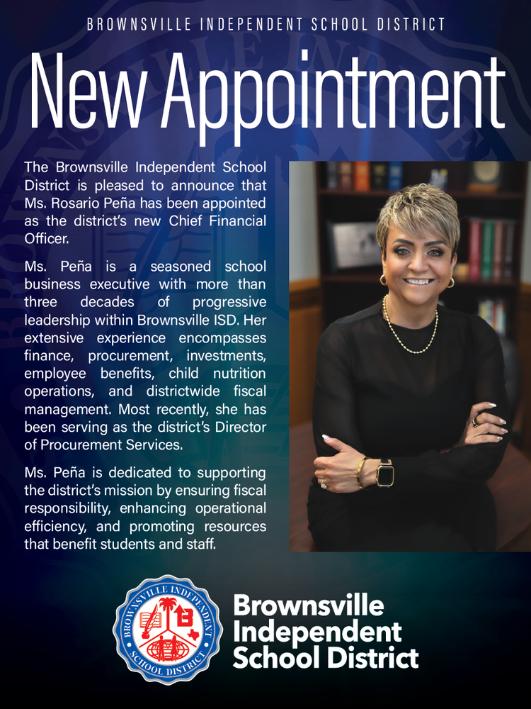 Ms. Rosario Pena as BISD's new Chief Financial Officer.