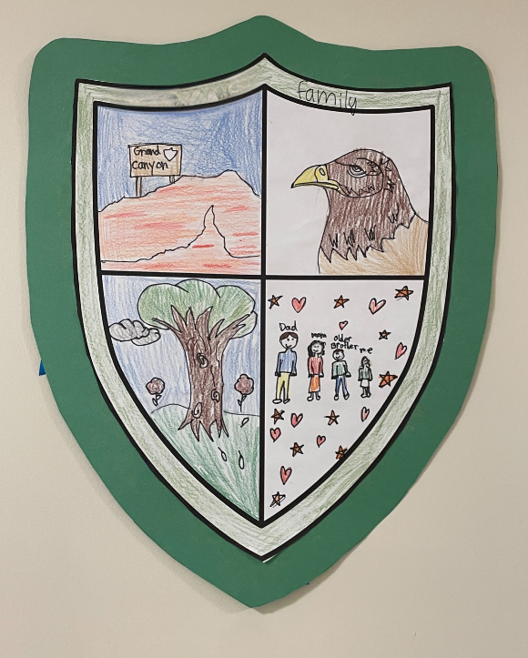 family shield that includes Grand Canyon, family and nature