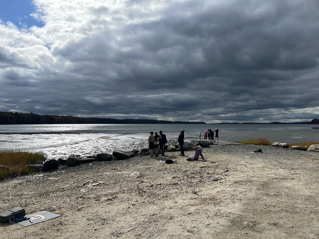 Students flying drones at Wharton's Point.