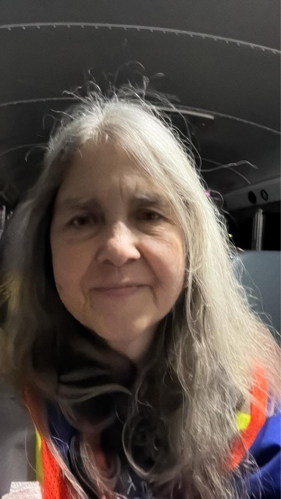 Lady sitting on a bus