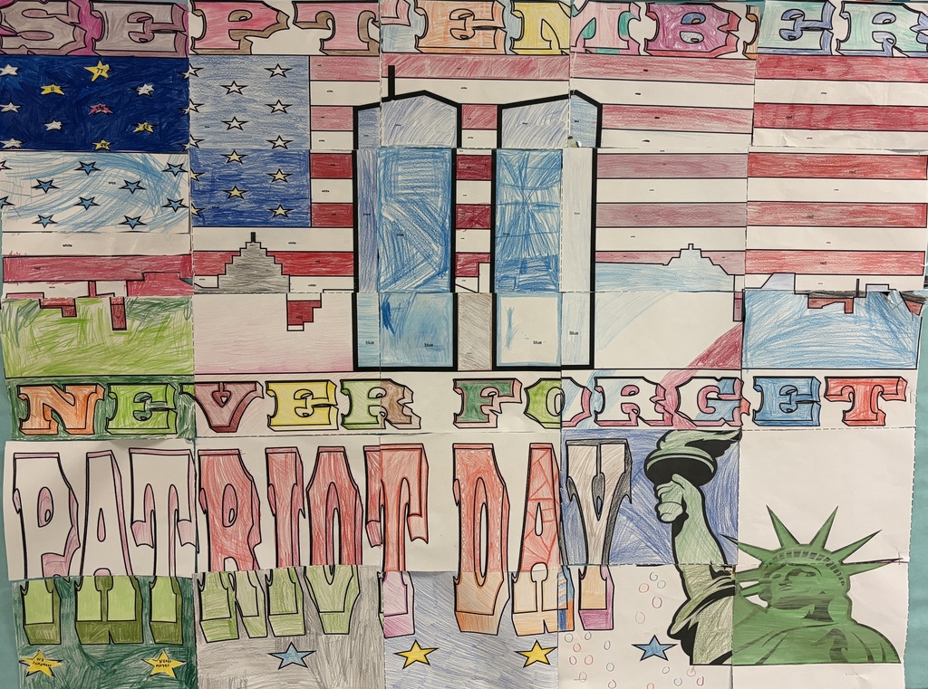 Poster mural that says Never Forget Patriot Day