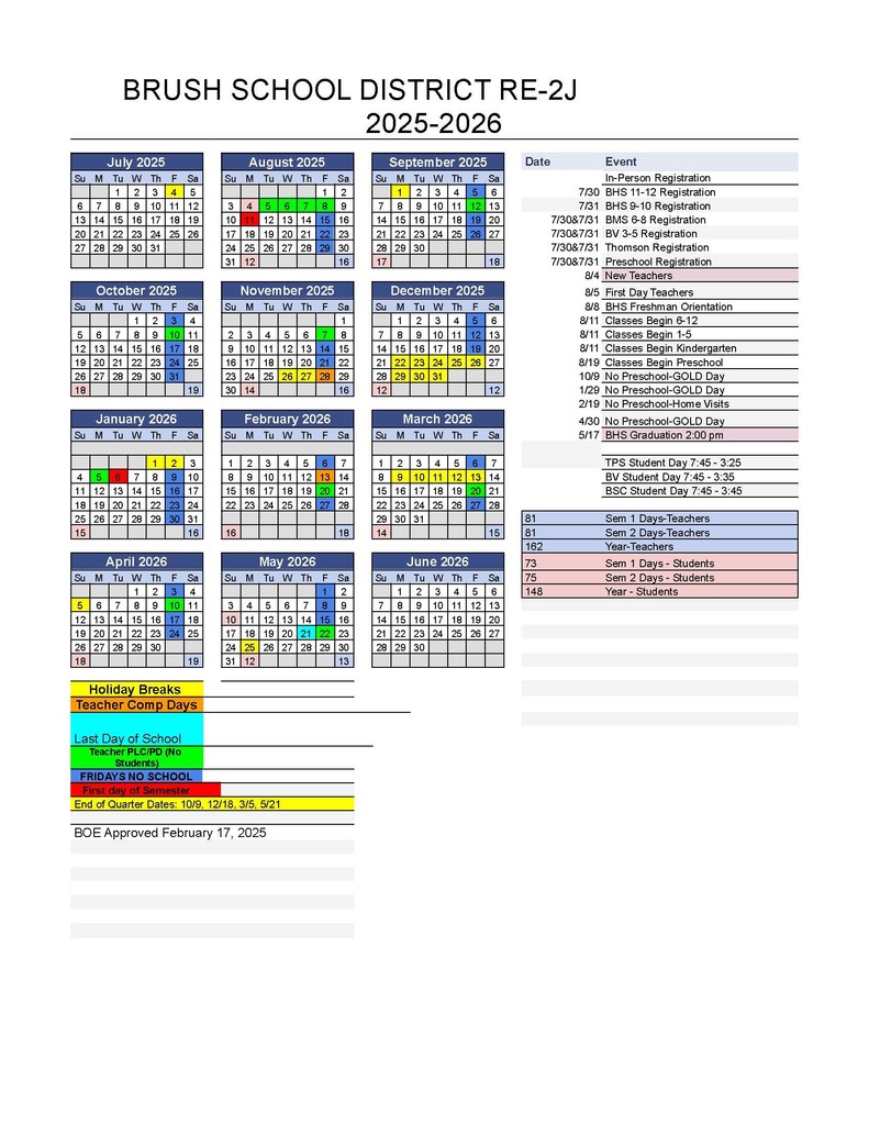 BSD 2025-2026 School Calendar