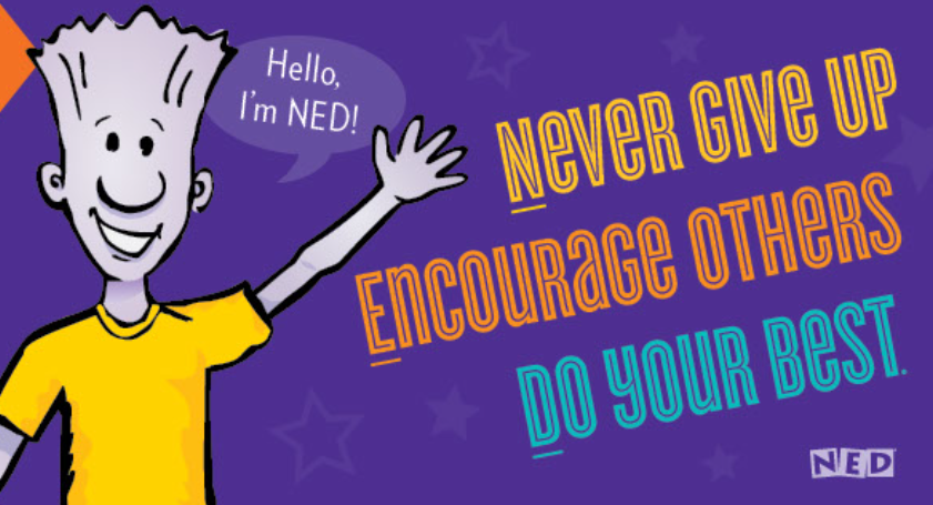 Ned show art. Hello I'm Ned. Never give up, encourage others, and do your best.