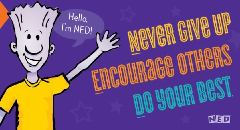 Ned show art. Hello I'm Ned. Never give up, encourage others, and do your best.