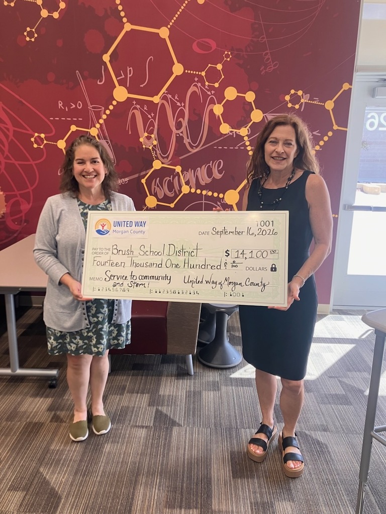 Photo of United Way present a check to Brush School District