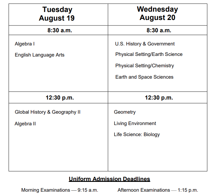 August Regents exams