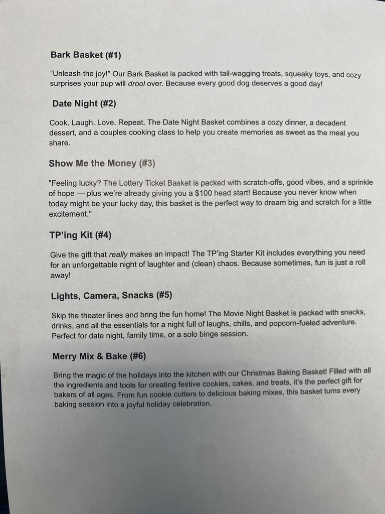 Baskets 1-6 Descriptions