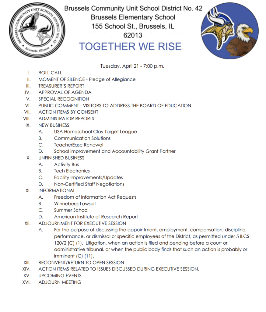 Board of Education Agenda - April 21, 2026
