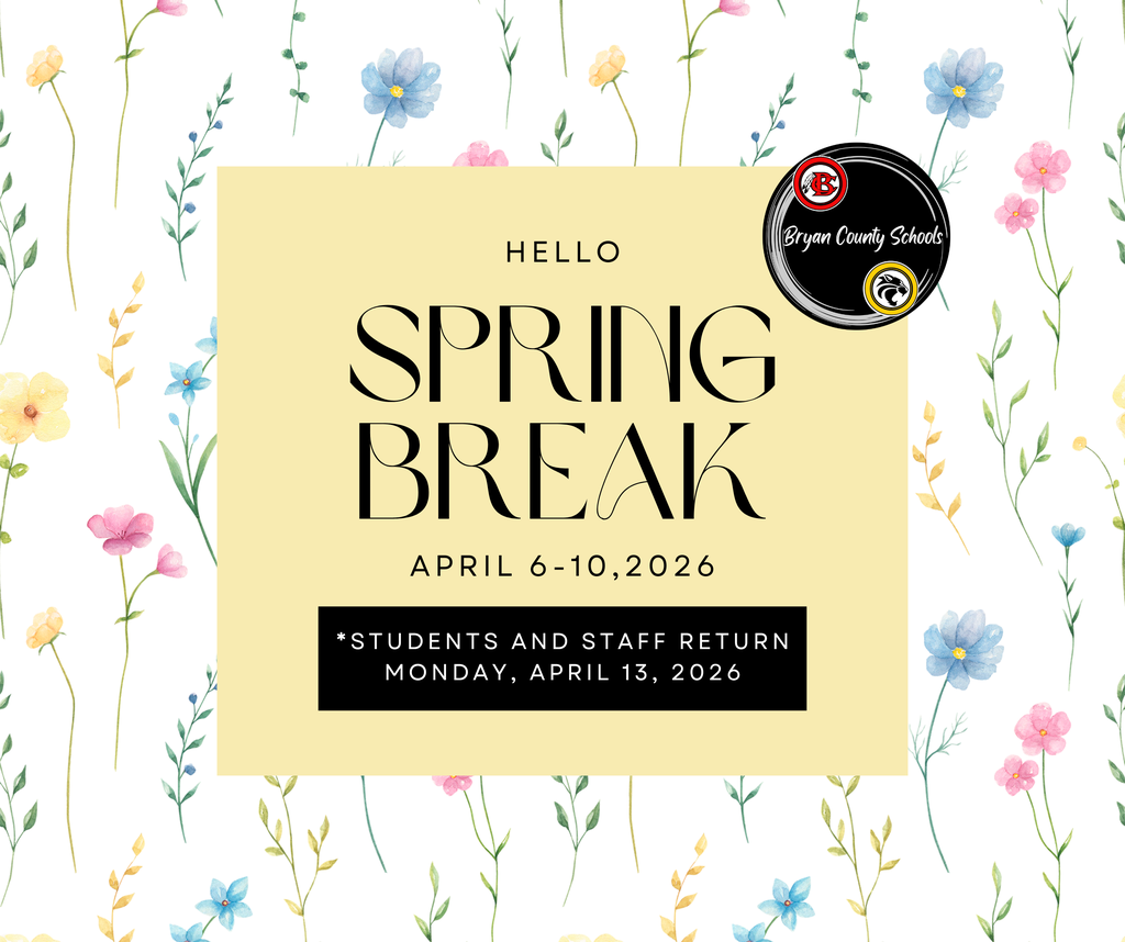 Spring flowers with a yellow square and the Bryan County Schools logo