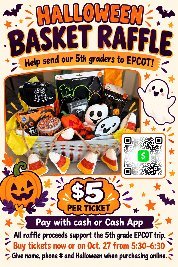 Halloween basket raffle with basket of toys and candy and QR code for payment.