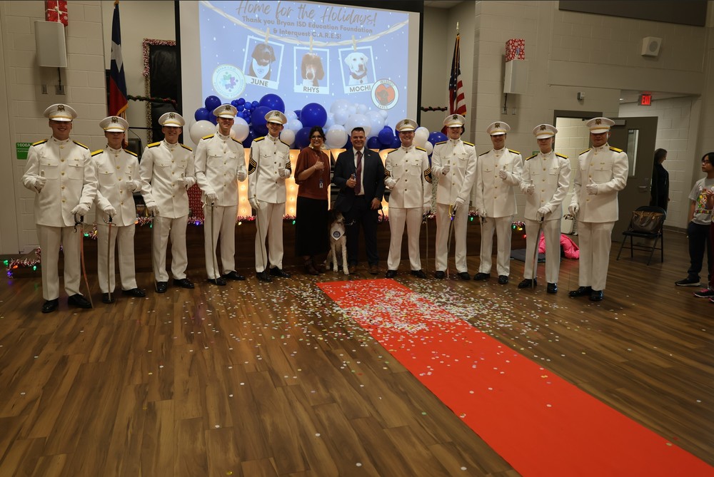 Rhys the Comfort Dog With Ross Volunteers, Principal and Assistant Principal