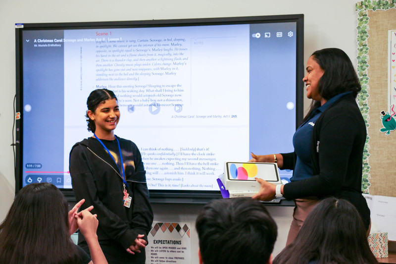 Lalani Jarmon is surprised with an iPad.