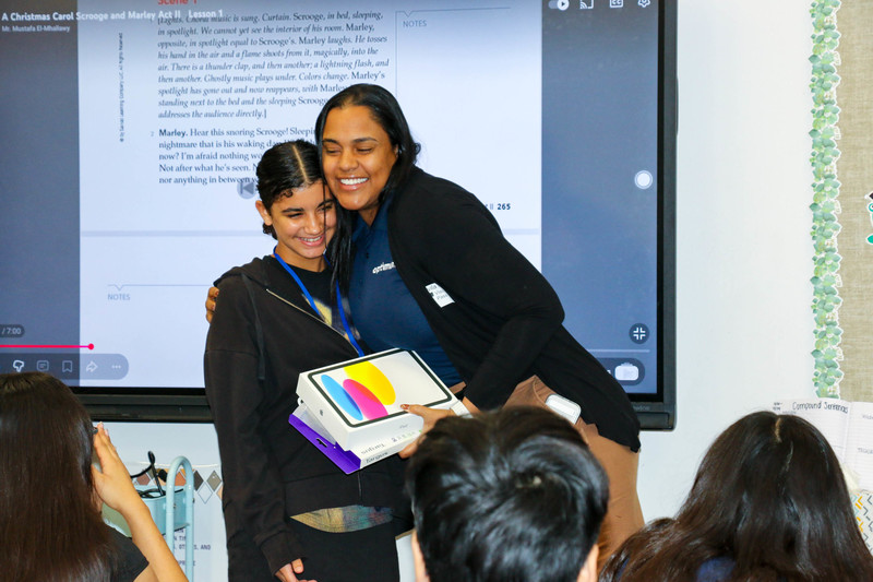 Lalani Jarmon is surprised with an iPad.