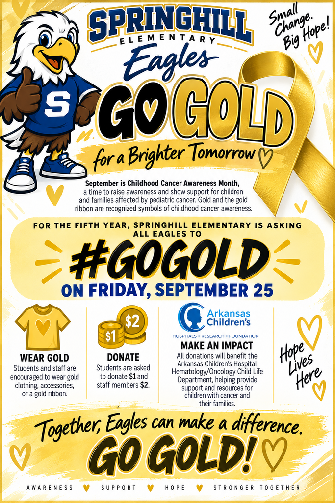 An advertisement for the Springhill Eagles GO GOLD event on September 25, encouraging gold clothing and donations.