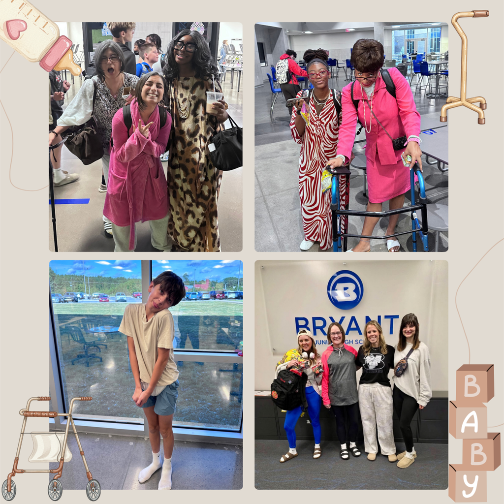 Four images show a group of people in various settings. One group poses with a stroller, another at an airport.