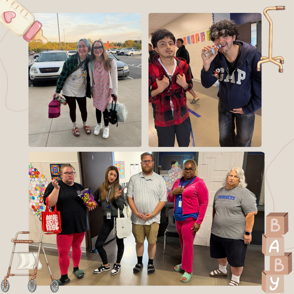 Collage of people in various poses, with two individuals in a hallway and a group in an office.