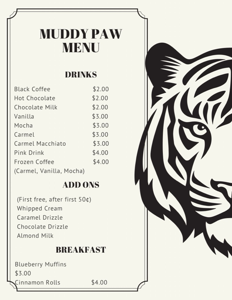 Muddy Paw Menu 2025