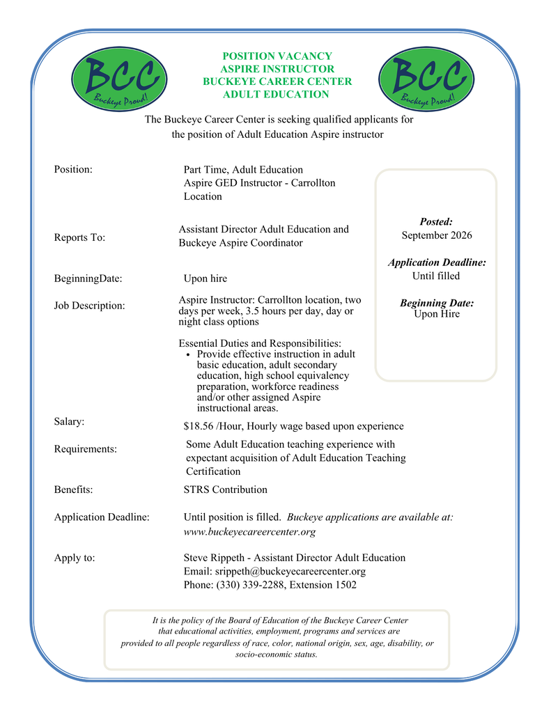Hiring Aspire Teacher