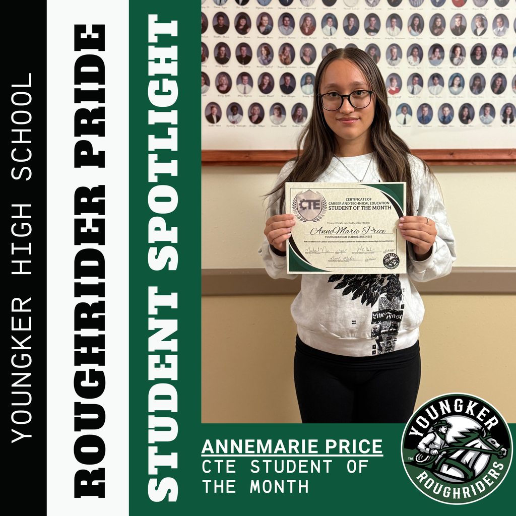 annemarie price cte student of the month posing with her certificate