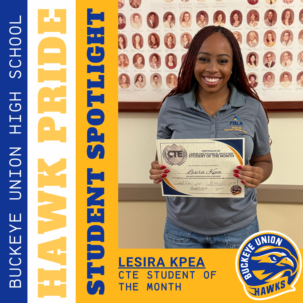 CTE Student of the Month Lesira Kpea posing with her certificate