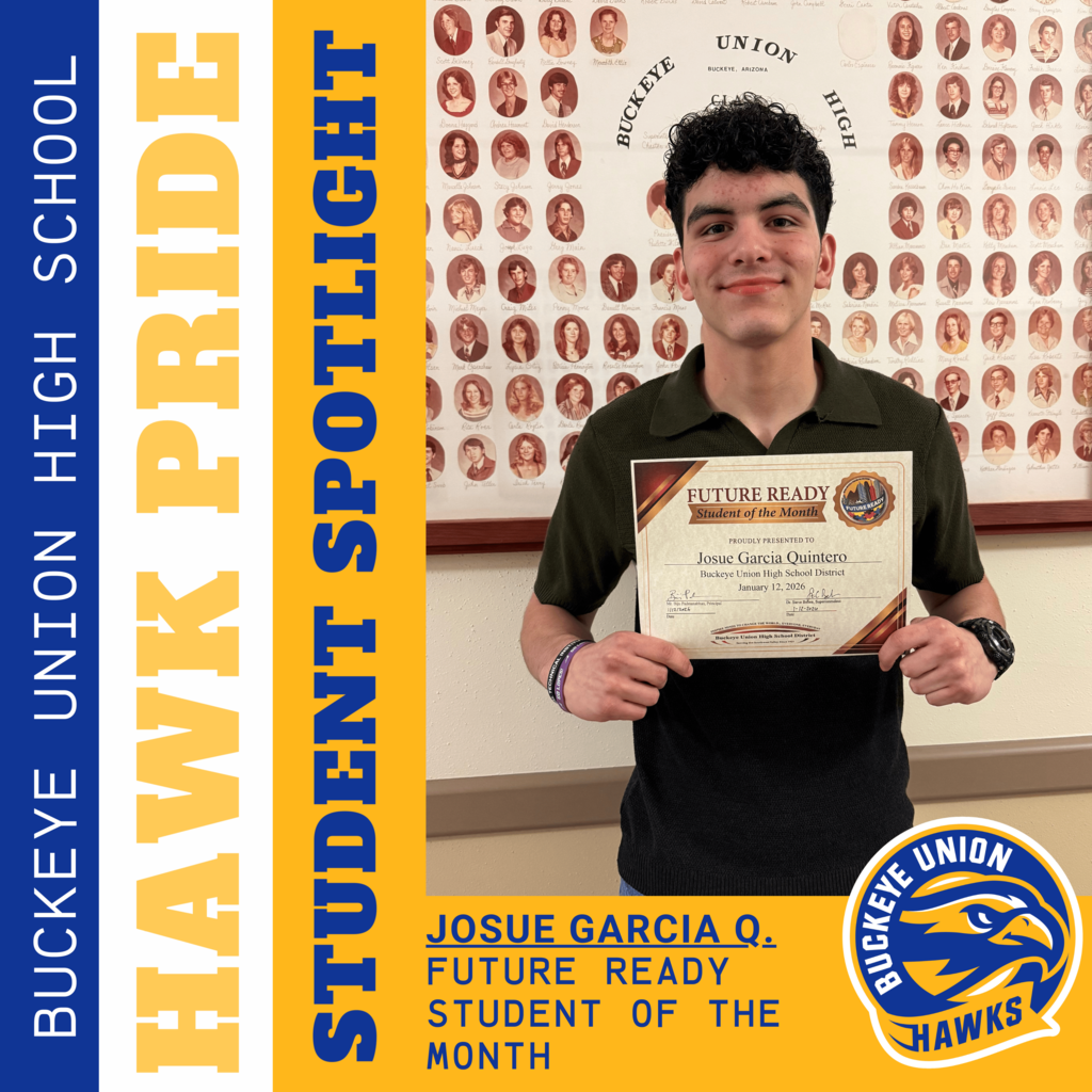 future ready student of the month Josue posing with her certificate.