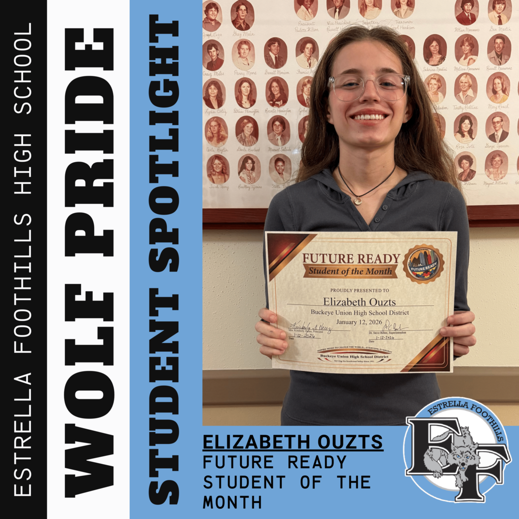 future ready student of the month Elizabeth posing with her certificate.