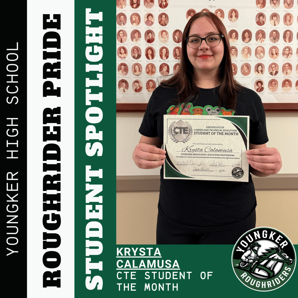 CTE Student of the Month Krysta Calamusa posing with her certificate