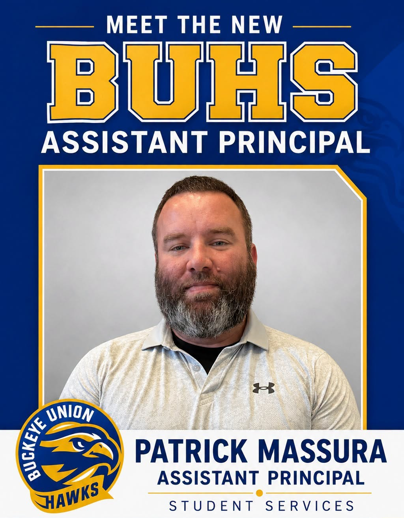 A man with a beard smiles for a photo. Text reads "Meet the New BUHS Assistant Principal".
