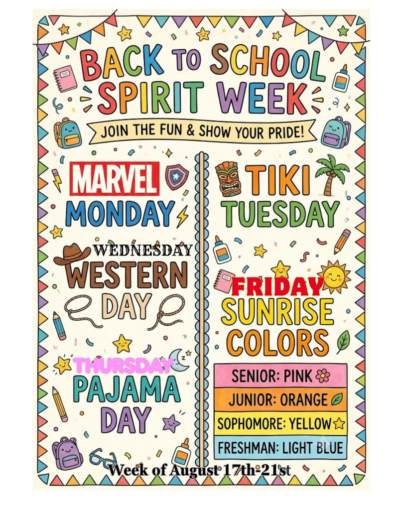8/17-8/21 Spirit Week Schedule