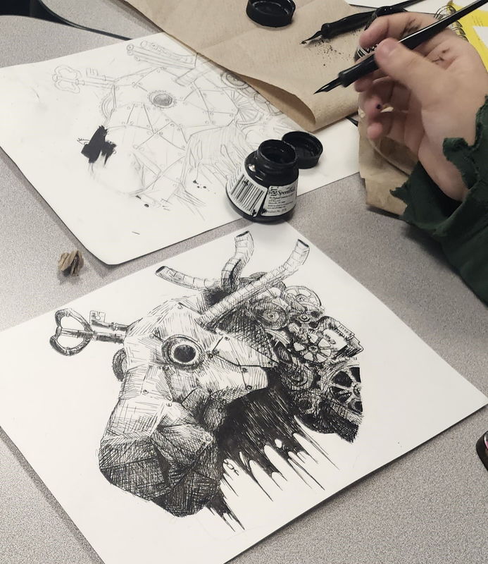 Student doing artwork