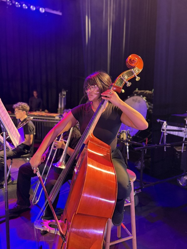 Student playing the stand-up bass