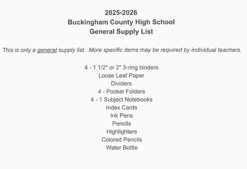 BCHS General Supply List