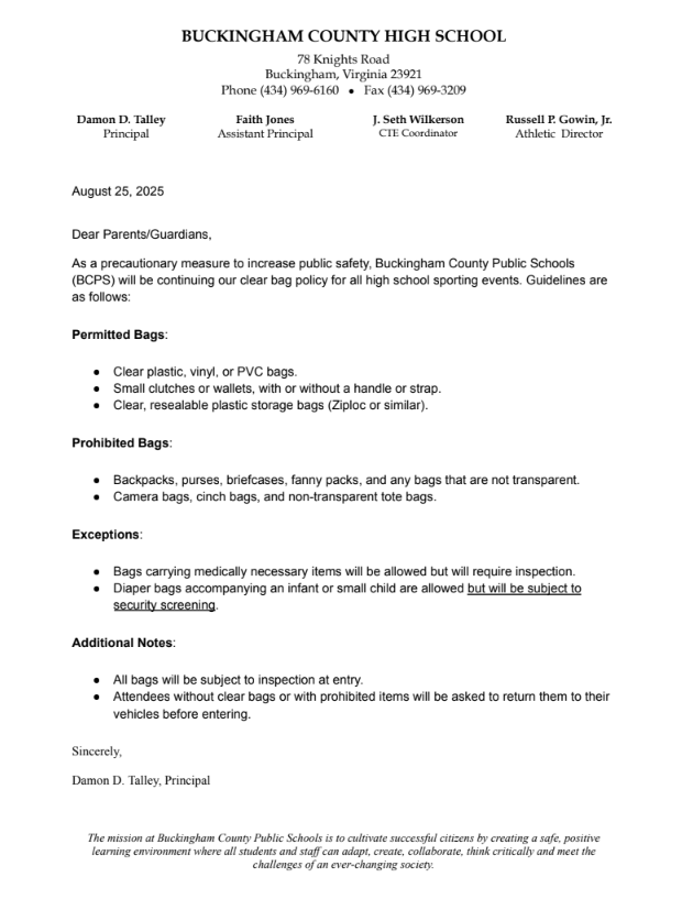 Clear bag policy letter