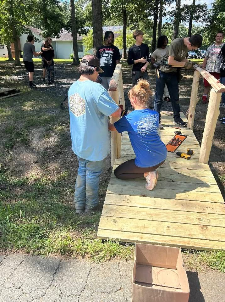 Carpentry class building bridge