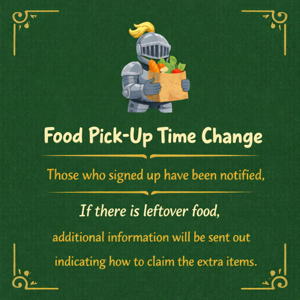 Food Pick-Up Time Change