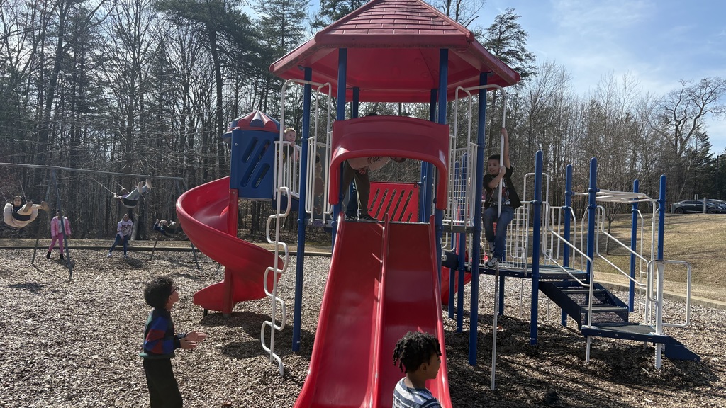 Students playing on the slides