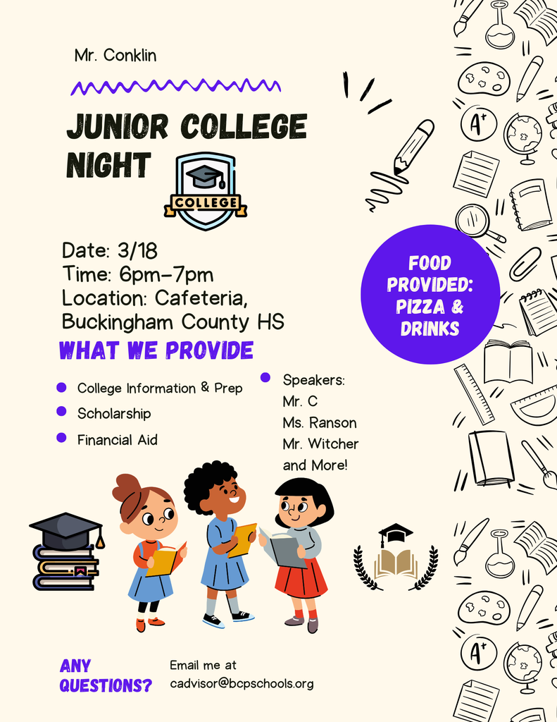 Join us on March 18 from 6:00–7:00 PM in the Buckingham County High School Cafeteria for an informative evening focused on preparing for life after high school.